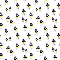 Seamless pattern with bright tropical bird plush crested jay