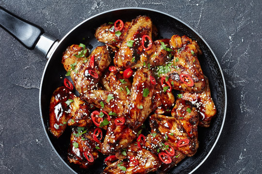 Overhead View Of Spicy Fried Chicken Wings