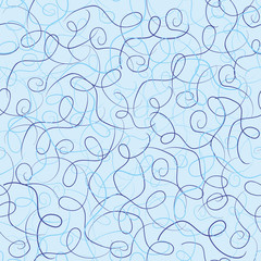 Abstract curlicue pattern on a light blue background. Snowy seamless pattern for paper, tiles, fabrics.
