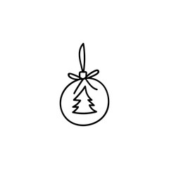 Hand drawn doodle style Christmas tree ornament, bauble, decoration for greeting card, posters, planners, patterns.
