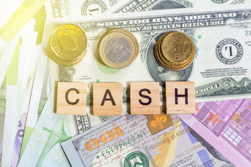 word text cash on the money banknotes background