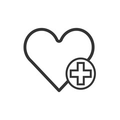 Heart vector icon. Add heart vector sign. Plus love linear heart icon. Valentines day heart icon. EPS 10 flat symbol