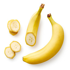 Fresh whole, half and sliced banana