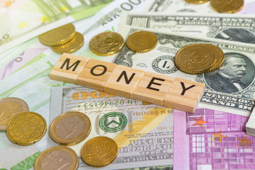 word text money on the money banknotes background