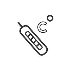 Thermometer glyph icon. High temperature. 39 degree Celcius. Body heat. Medical device. Common cold symptom. Flu, grippe. Silhouette symbol. Negative space. Vector isolated illustration