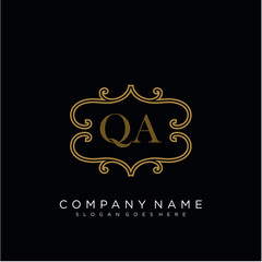 QA Initial logo. Ornament ampersand monogram golden logo