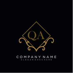 QA Initial logo. Ornament ampersand monogram golden logo