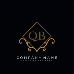 QB Initial logo. Ornament ampersand monogram golden logo