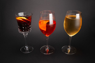 glass of wine in the studio on a gray background