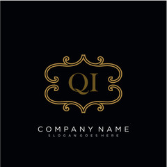 QI Initial logo. Ornament ampersand monogram golden logo