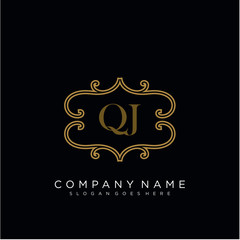 QJ Initial logo. Ornament ampersand monogram golden logo