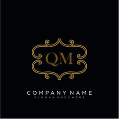 QM Initial logo. Ornament ampersand monogram golden logo
