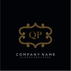 QP Initial logo. Ornament ampersand monogram golden logo