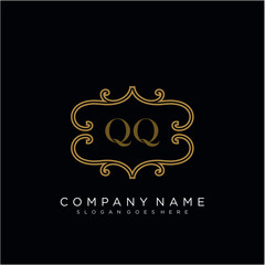 QQ Initial logo. Ornament ampersand monogram golden logo