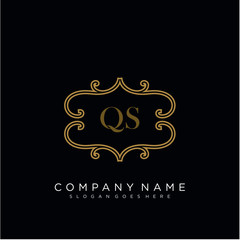 QS Initial logo. Ornament ampersand monogram golden logo