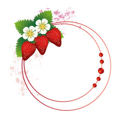 frame with strawberry and blossom background