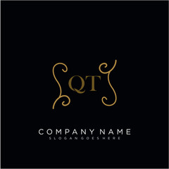 QT Initial logo. Ornament ampersand monogram golden logo