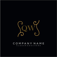 QW Initial logo. Ornament ampersand monogram golden logo