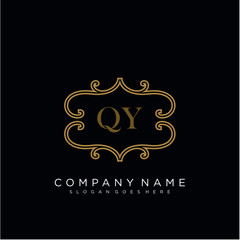 QY Initial logo. Ornament ampersand monogram golden logo