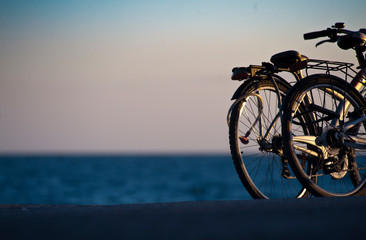 bicycles detail with sea in the background