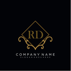 RD Initial logo. Ornament ampersand monogram golden logo