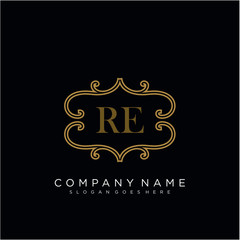 RE Initial logo. Ornament ampersand monogram golden logo