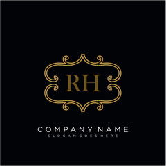 RH Initial logo. Ornament ampersand monogram golden logo