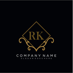 RK Initial logo. Ornament ampersand monogram golden logo