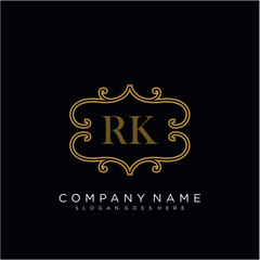 RK Initial logo. Ornament ampersand monogram golden logo