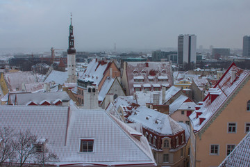 Obraz premium View of the historic Old Town of Tallinn in winter. Estonia