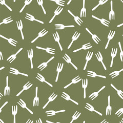 Vector green forks simple monochrome repeat pattern. Perfect for fabric, scrapbooking and wallpaper projects.