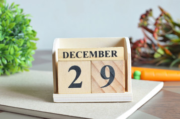 December 29, Appointment date with number cube design for background.