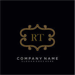 RT Initial logo. Ornament ampersand monogram golden logo