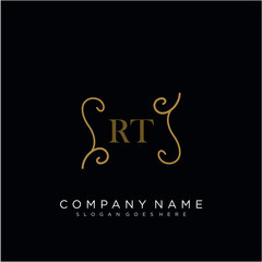 RT Initial logo. Ornament ampersand monogram golden logo