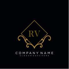 RV Initial logo. Ornament ampersand monogram golden logo