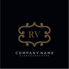 RV Initial logo. Ornament ampersand monogram golden logo