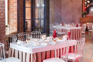 Table set for wedding or another catered event dinner