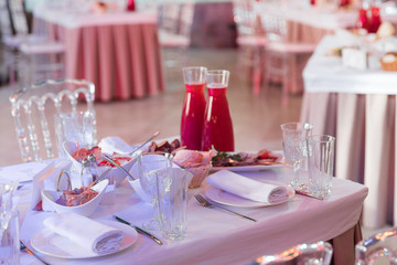 Table set for wedding or another catered event dinner