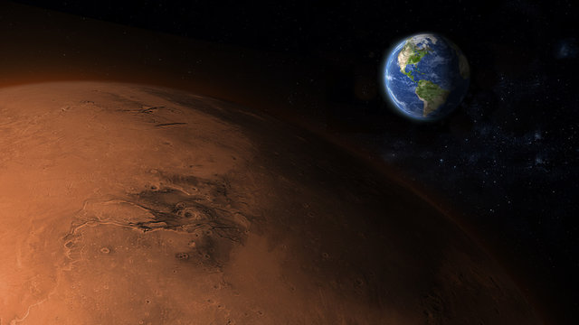 Mars close up and Earth planet illustration, some elements of this image furnished by NASA
