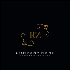RZ Initial logo. Ornament ampersand monogram golden logo
