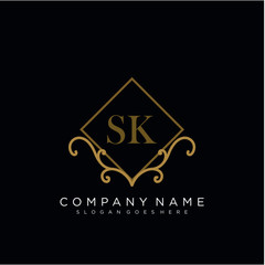 SK Initial logo. Ornament ampersand monogram golden logo