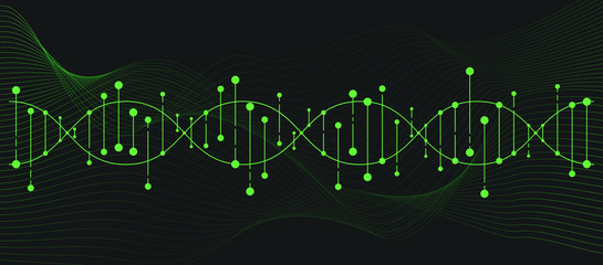 The destruction of DNA on a black background. Wallpaper. Vector illustration.