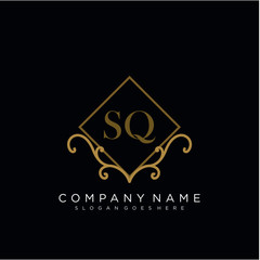 SQ Initial logo. Ornament ampersand monogram golden logo