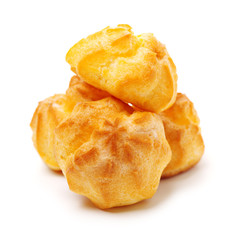 eclairs filled with fresh cream on white background