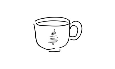 hand-drawn tea or coffee mug with x-mas tree. cute tea, coffee, Valentine Doodle art. use it as a clipart in greeting cards, print on clothes, animation, packaging