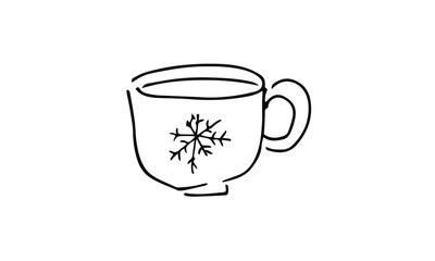hand-drawn tea or coffee mug with snowflake. cute tea, coffee, Valentine Doodle art. use it as a clipart in greeting cards, print on clothes, animation, packaging