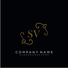 SV Initial logo. Ornament ampersand monogram golden logo