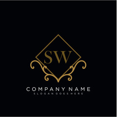 SW Initial logo. Ornament ampersand monogram golden logo