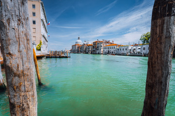 Grand Canal and Basilica Santa Maria della Salute at bright sunny day, Venice, Italy