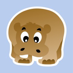 Sticker of Fat Hippopotamus Cartoon, Cute Funny Character, Flat Design 